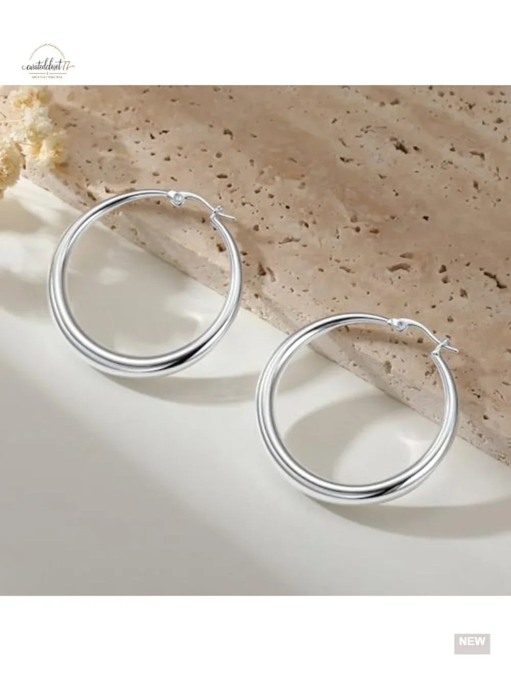 S925 Sterling Silver Chunky Large Hoop Earrings Hypoallergenic Lightweight